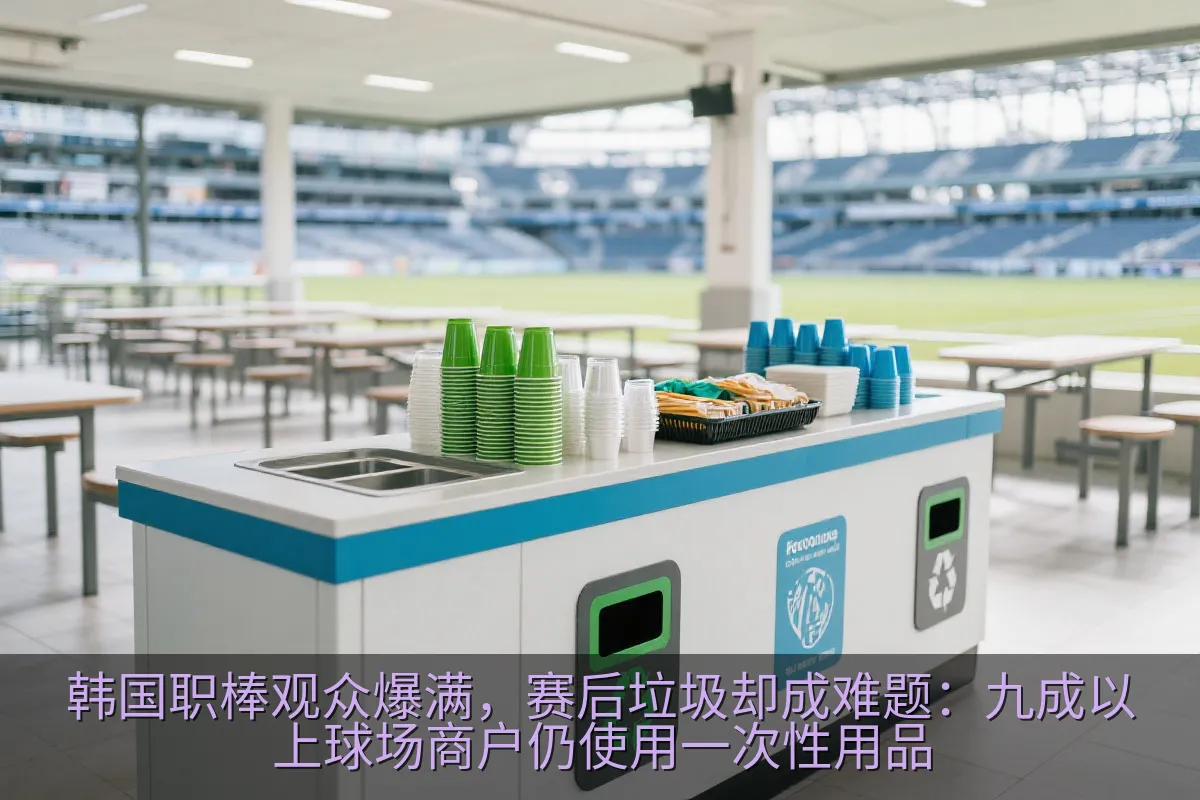 球场餐饮区使用可重复使用杯具和餐具的场景