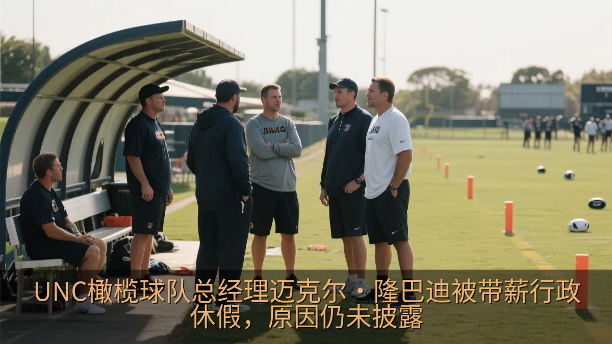 橄榄球教练团队在训练场边进行交流