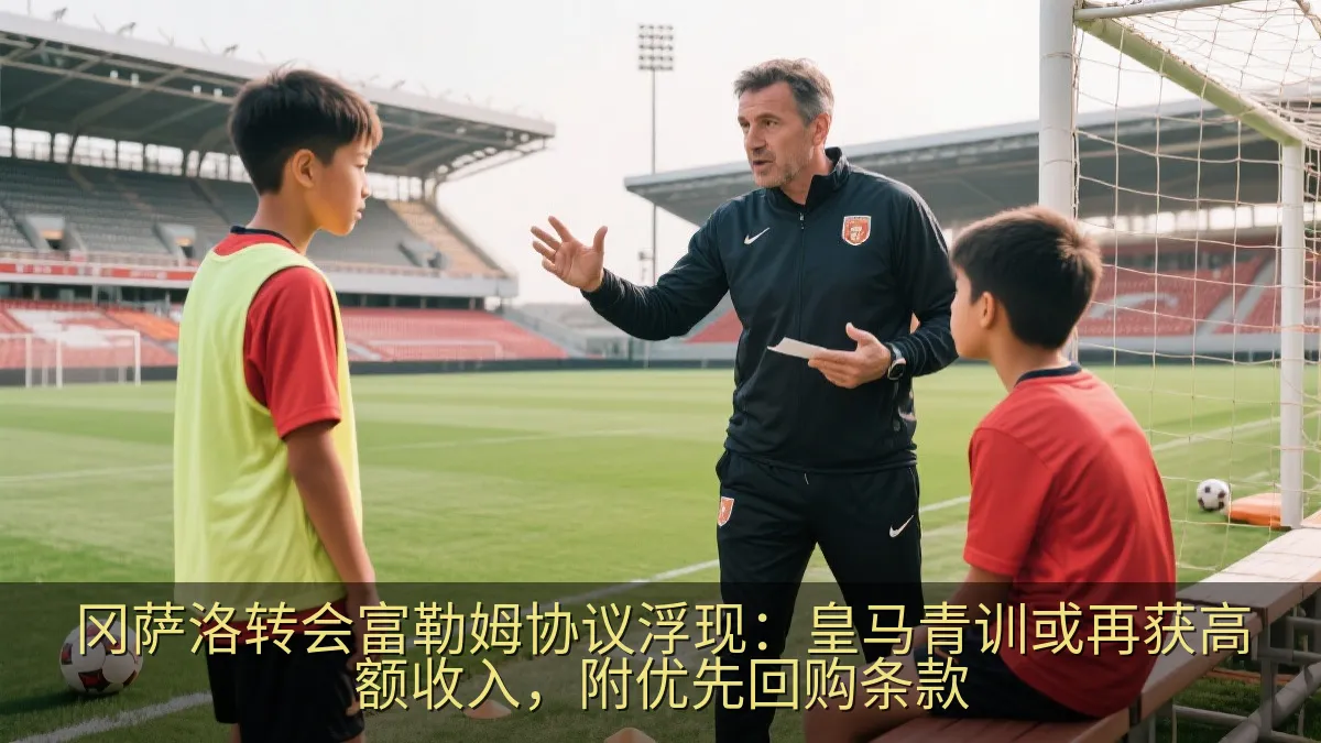 足球教练与年轻球员在训练场交流